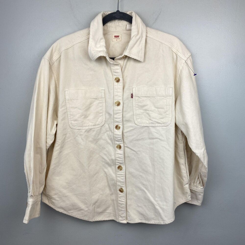 Levis Shirt Mens Medium‎ Cream Corduroy Button Front Long Sleeve Pockets Casual